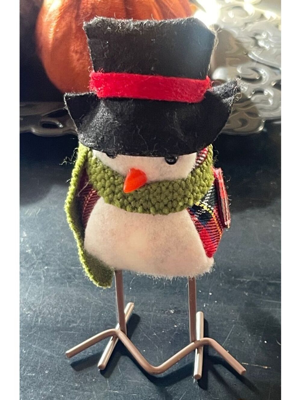 Festive Fall/Winter Bird Figurine with Plaid Cape and Scarf